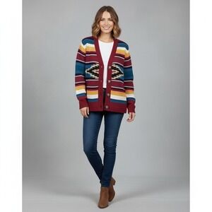 Seventh‎ Avenue Cardigan Sweater Womens L Southwestern Multicolor Striped Preppy